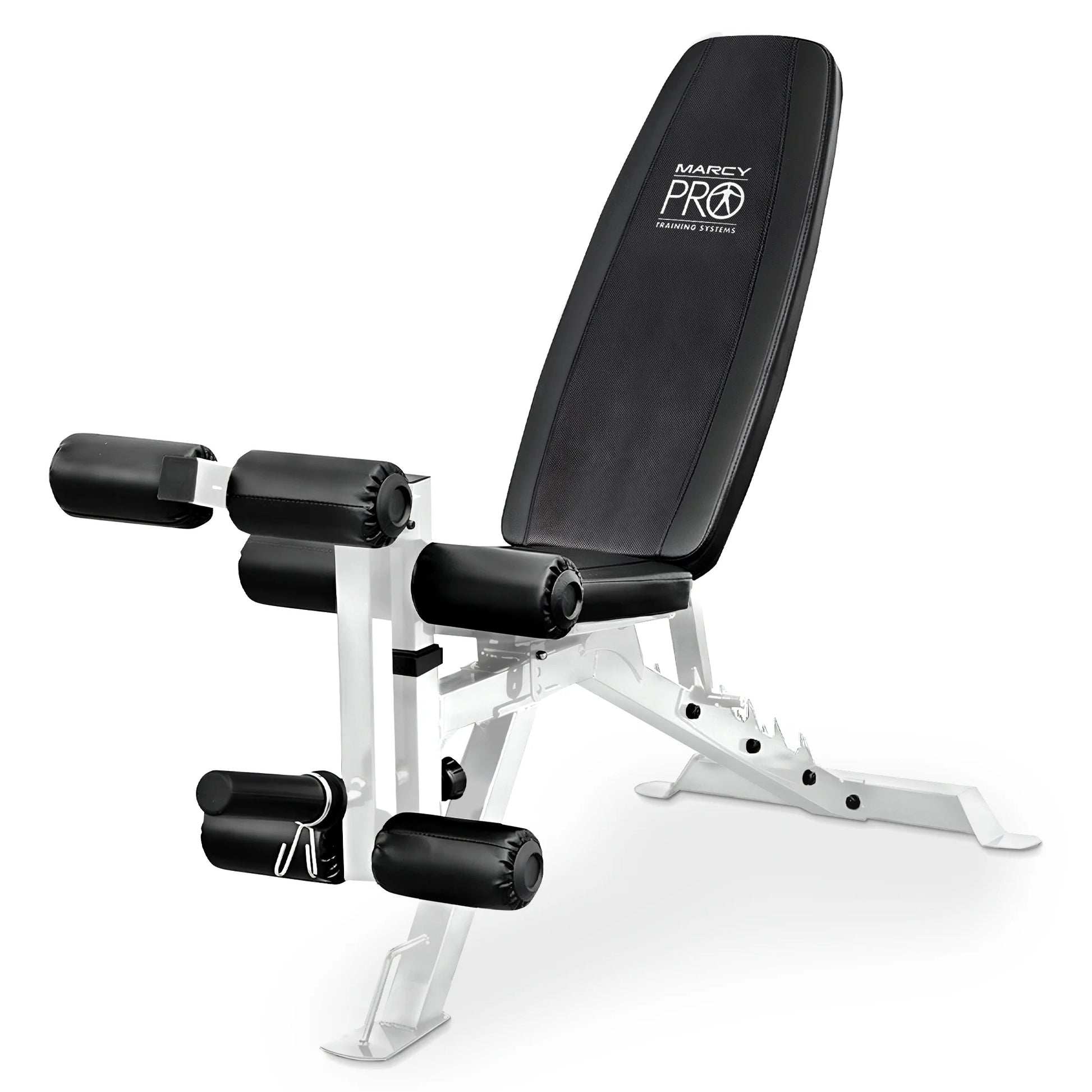 Foldable and Adjustable Weight Bench with Leg Extension, White/Black