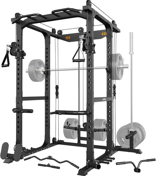 Power Cage, 1600Lbs Multi-Function Power Rack with Adjustable Cable Crossover, Power Cage for Home Gym, Black